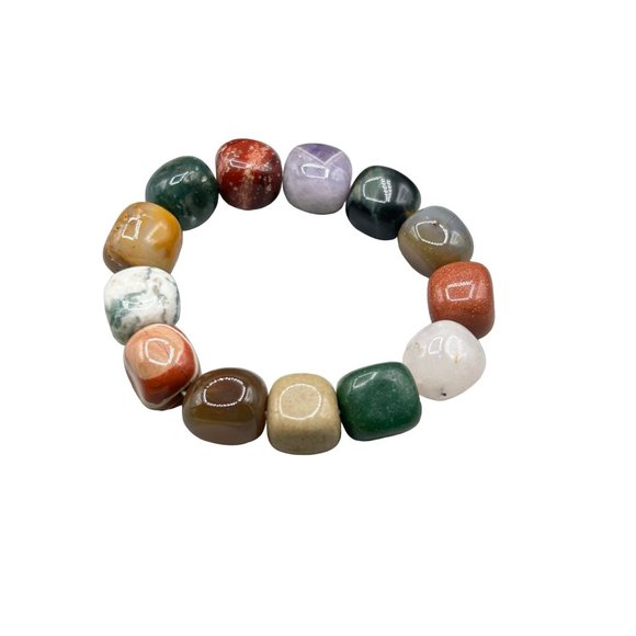 Chunky Semi Precious Stones Bracelet Stretch Beaded Colorful Summer Jewelry - Picture 1 of 8